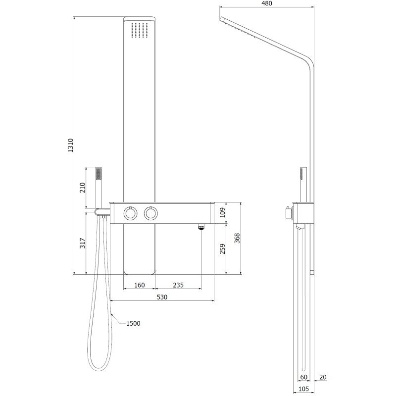 Mexen Strit shower panel, black - 7625-02-70