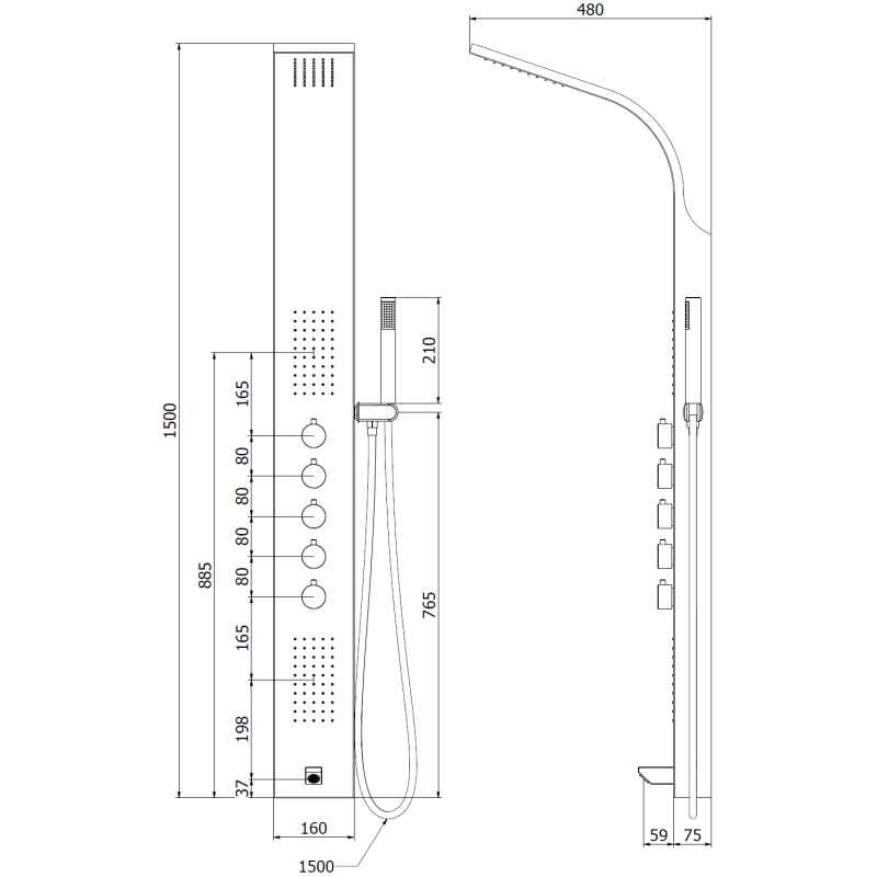 Mexen Timor shower panel with spout, chrome - 7621-04-00