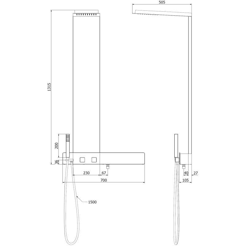 Mexen Trix shower panel, black - 7606-02-70