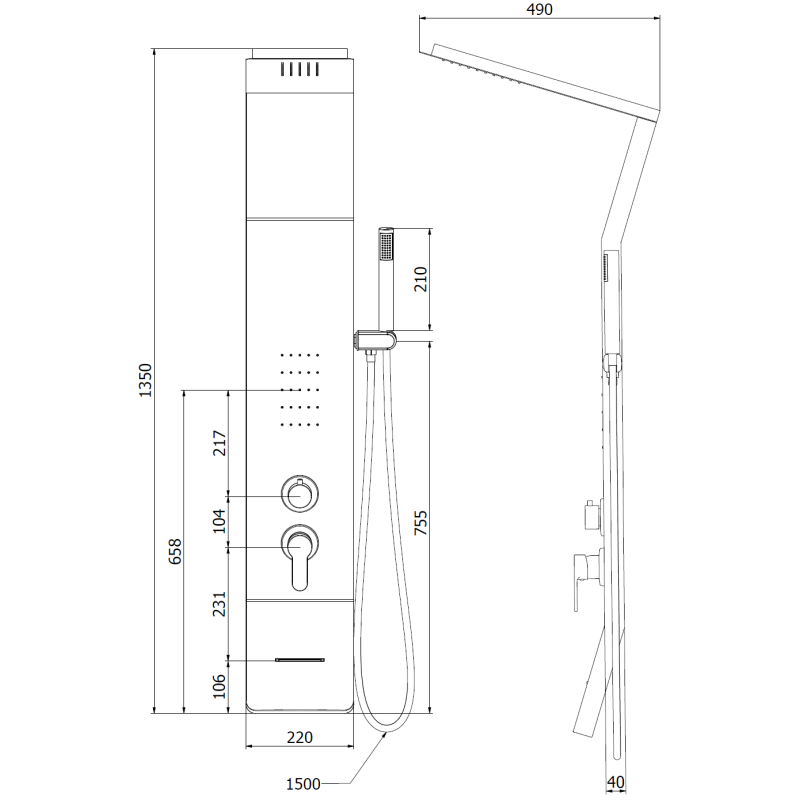 Mexen Yap shower panel, black/chrome - 7612-02-77