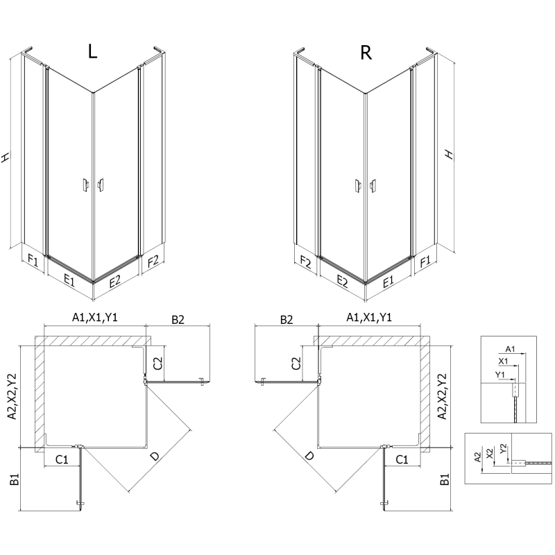 Mexen Mist L Duo Hinged Shower Enclosure 110 x 90 cm, Transparent, Brushed Gold - 8A4L-110-090-55-00