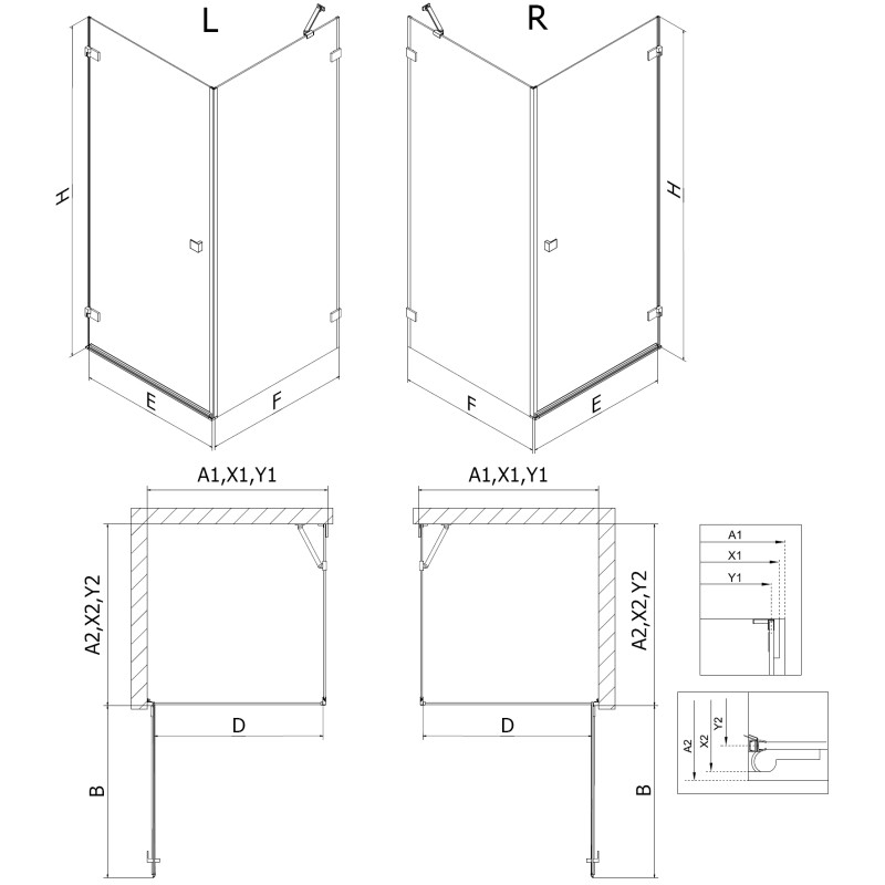 Mexen Lunar-B right swinging shower cabin 100 x 90 cm, transparent, gun metal - 832-100-090-95-00-P
