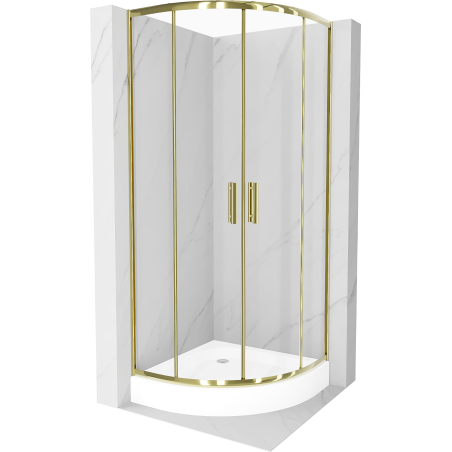 Mexen Rio semi-circular shower cabin 70 x 70 cm, transparent, gold + Rio shower tray, white - 863-070-070-50-00-4710