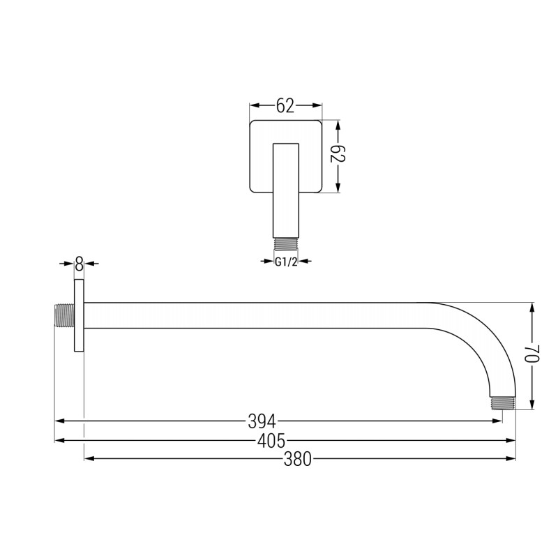 Mexen Uni 38 cm wall-mounted shower arm, chrome - 79113-00