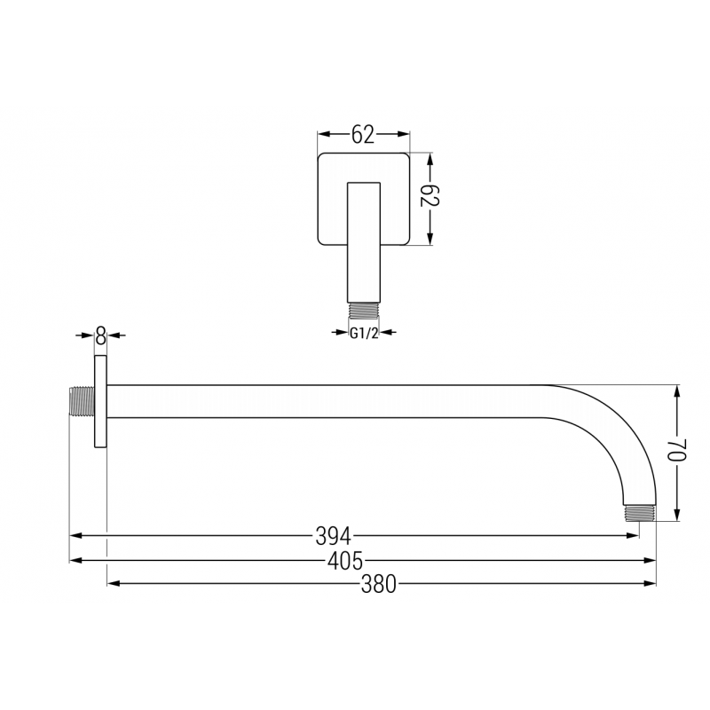Mexen wall-mounted shower arm 38 cm chrome - 79113-00