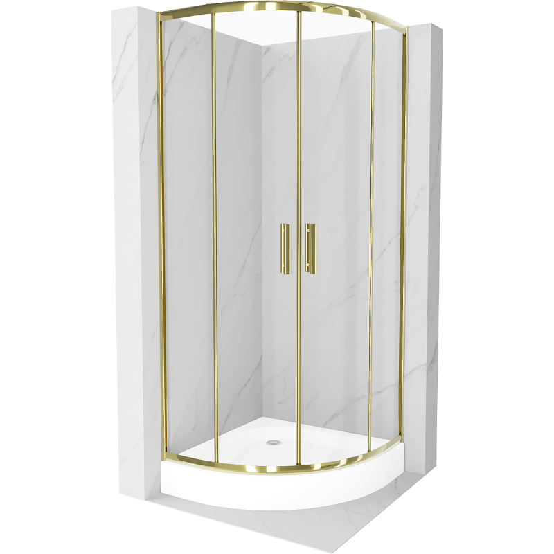 Mexen Rio semi-circular shower cabin 80 x 80 cm, transparent, gold + Rio shower tray, white - 863-080-080-50-00-4710