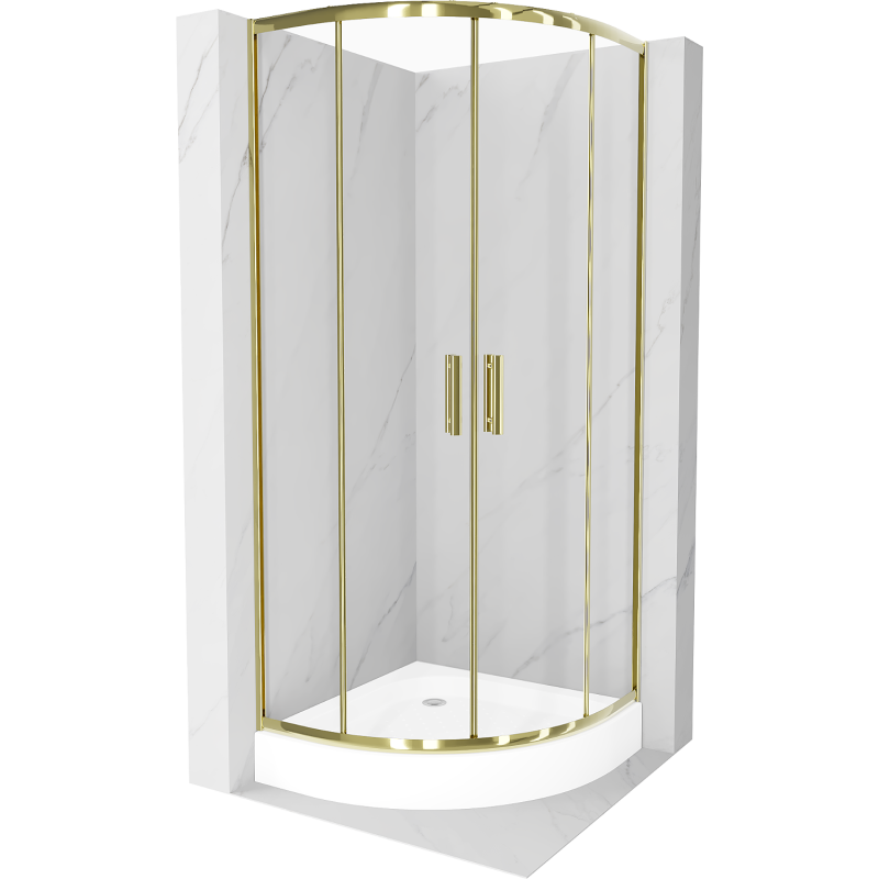 Mexen Rio semicircular shower cabin 90 x 90 cm, transparent, gold + Rio tray, white - 863-090-090-50-00-4710