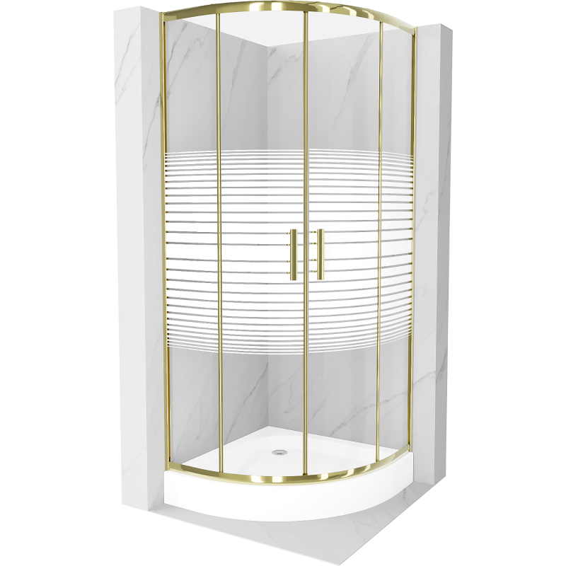 Mexen Rio semi-circular shower cabin 70 x 70 cm, white stripes, gold + Rio tray, white - 863-070-070-50-20-4710
