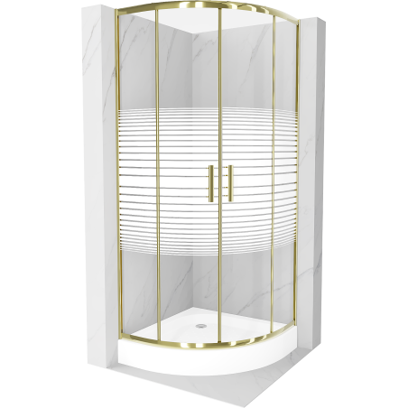 Mexen Rio semi-circular shower cabin 70 x 70 cm, white stripes, gold + Rio tray, white - 863-070-070-50-20-4710