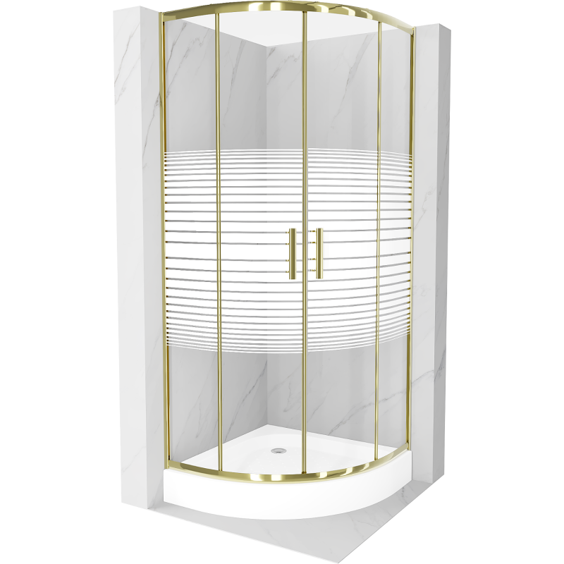 Mexen Rio semi-circular shower cabin 90 x 90 cm, stripes, gold + Rio shower tray, white - 863-090-090-50-20-4710