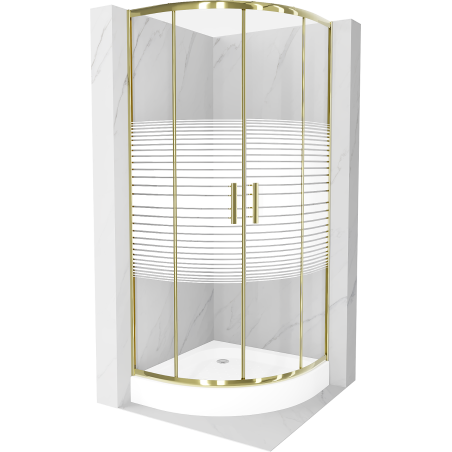 Mexen Rio semi-circular shower cabin 90 x 90 cm, white stripes, gold + tray, white - 863-090-090-50-20-4710