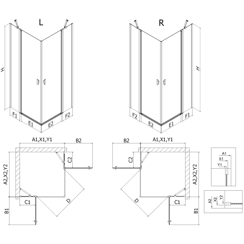 Mexen Mist Duo hinged shower enclosure 120 x 120 cm, transparent, brushed copper - 8A4-120-120-65-00