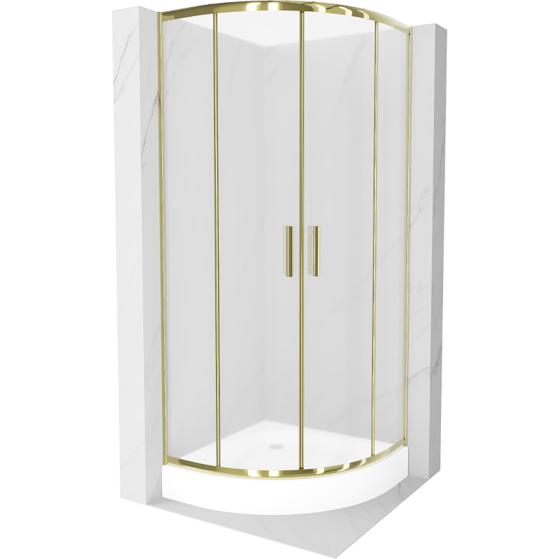 Mexen Rio semicircular shower cabin 80 x 80 cm, frost, gold + Rio shower tray, white - 863-080-080-50-30-4710