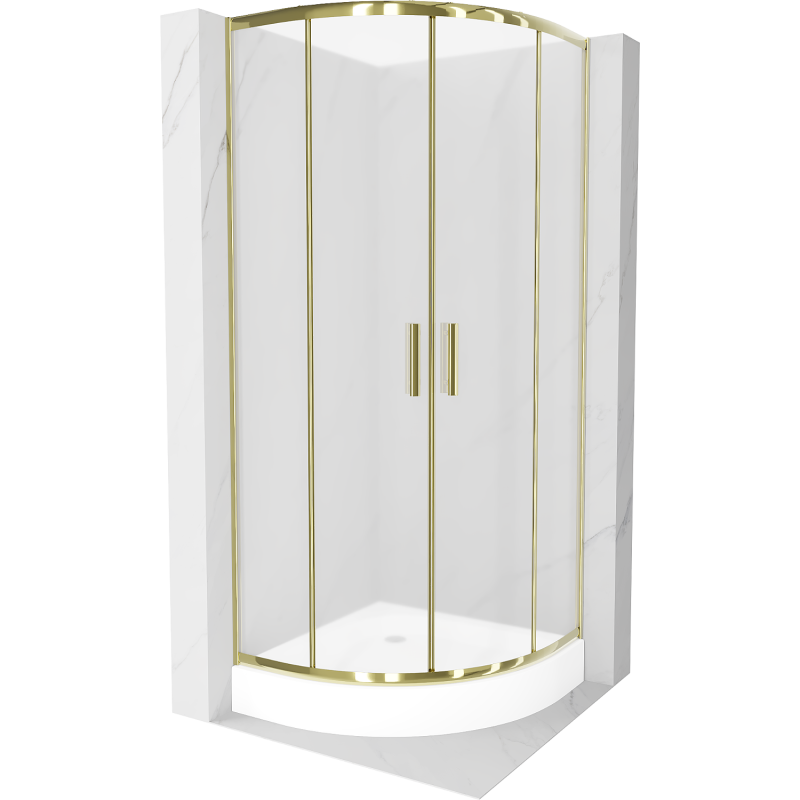 Mexen Rio shower cabin semicircular 80 x 80 cm, frosted, gold + Rio tray, white - 863-080-080-50-30-4710