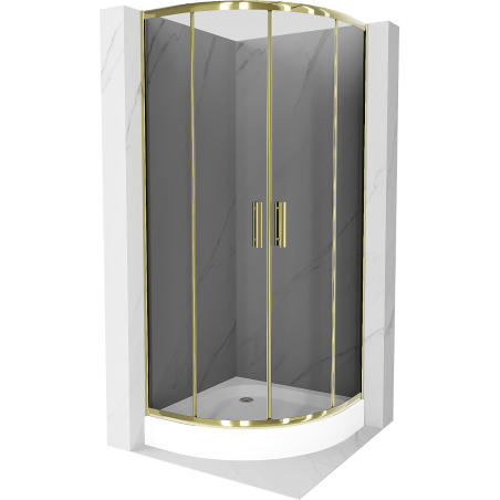 Mexen Rio semicircular shower cabin 70 x 70 cm, graphite, gold + Rio tray, white - 863-070-070-50-0-4710