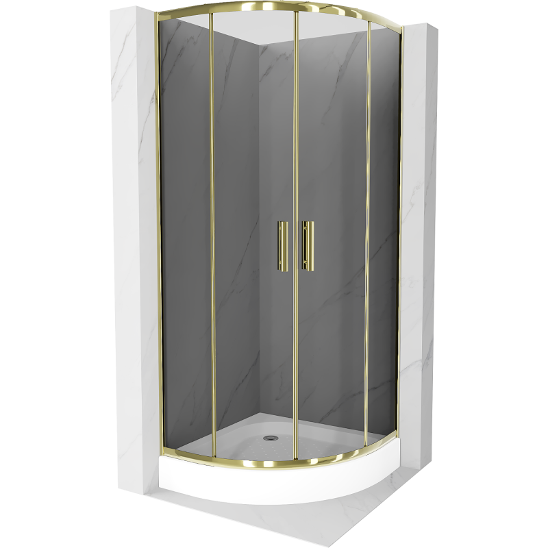 Mexen Rio semi-circular shower cabin 80 x 80 cm, graphite, gold + Rio shower tray, white - 863-080-080-50-0-4710