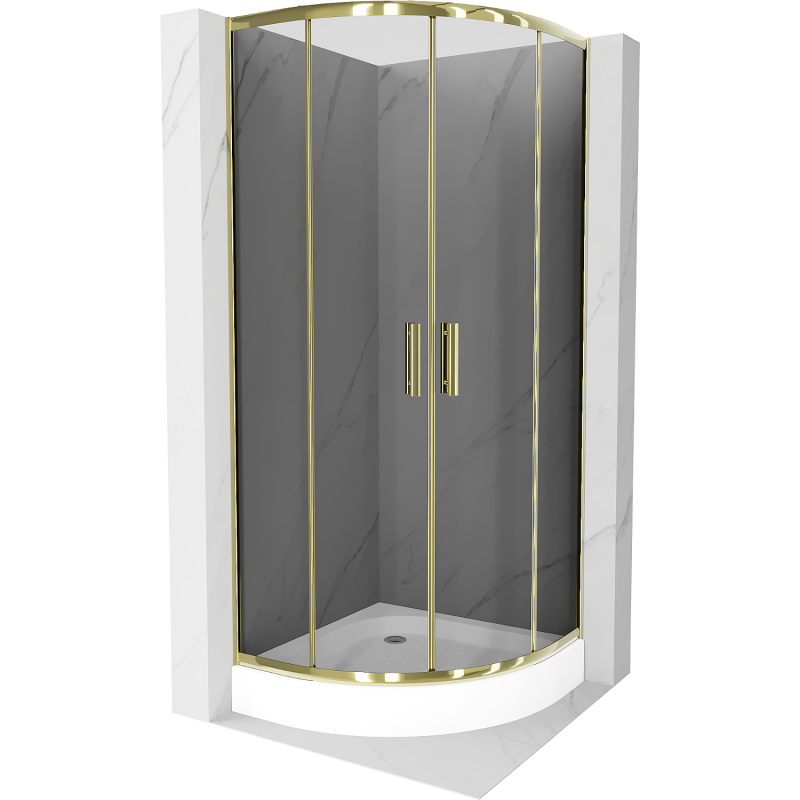 Mexen Rio semi-circular shower cabin 90 x 90 cm, graphite, gold + Rio tray, white - 863-090-090-50-0-4710