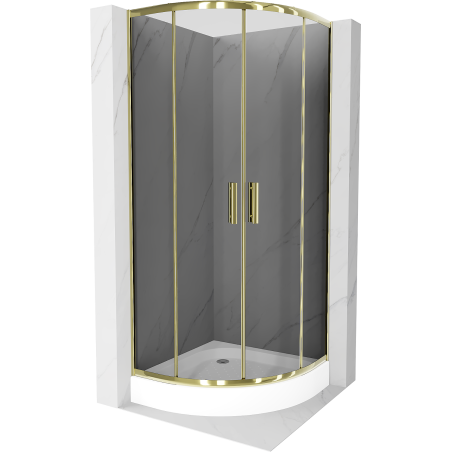 Mexen Rio semi-circular shower enclosure 90 x 90 cm, graphite, gold + Rio shower tray, white - 863-090-090-50-0-4710