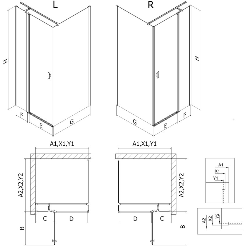 Mexen Mist T right-hinged shower cabin 115 x 75 cm, black grid, black - 8A4T-115-075-70-77-P