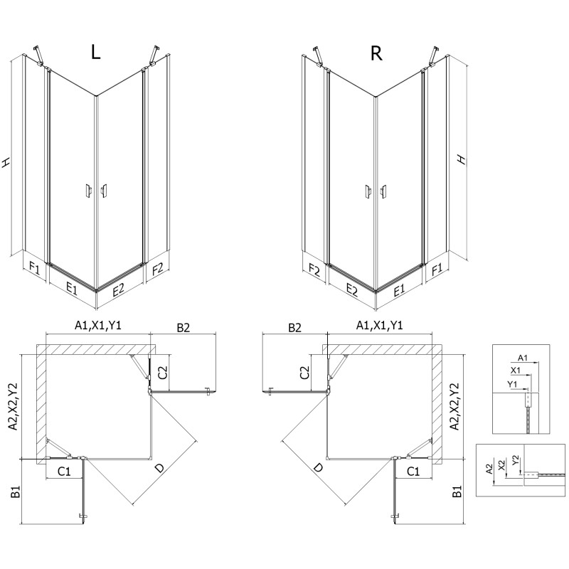 Mexen Mist Duo Pivot Shower Enclosure 115 x 115 cm, Black Frame, Black - 8A4-115L-115P-70-70