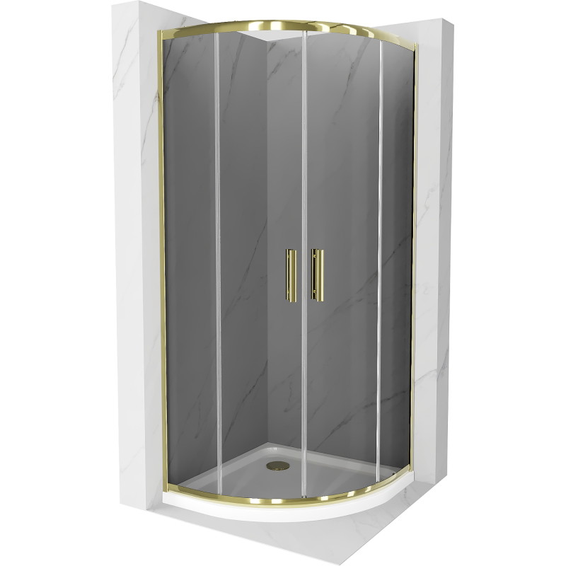 Mexen Rio 80 x 80 cm Semi-Circular Shower Cabin, Graphite, Gold + Flat Tray, White - 863-080-080-50-40-4110G