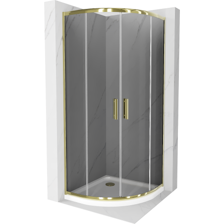 Mexen Rio Shower Cabin Half-Round 80 x 80 cm, Graphite, Gold + Flat Shower Tray, White - 863-080-080-50-40-4110G