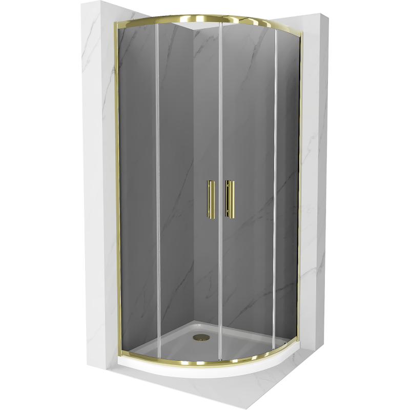 Mexen Rio Shower Cabin Semi-Circular 90 x 90 cm, Graphite, Gold + Flat Tray, White - 863-090-090-50-40-4110G