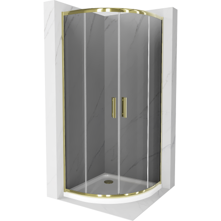 Mexen Rio semi-circular shower cabin 90 x 90 cm, graphite, gold + Flat shower tray, white - 863-090-090-50-40-4110G