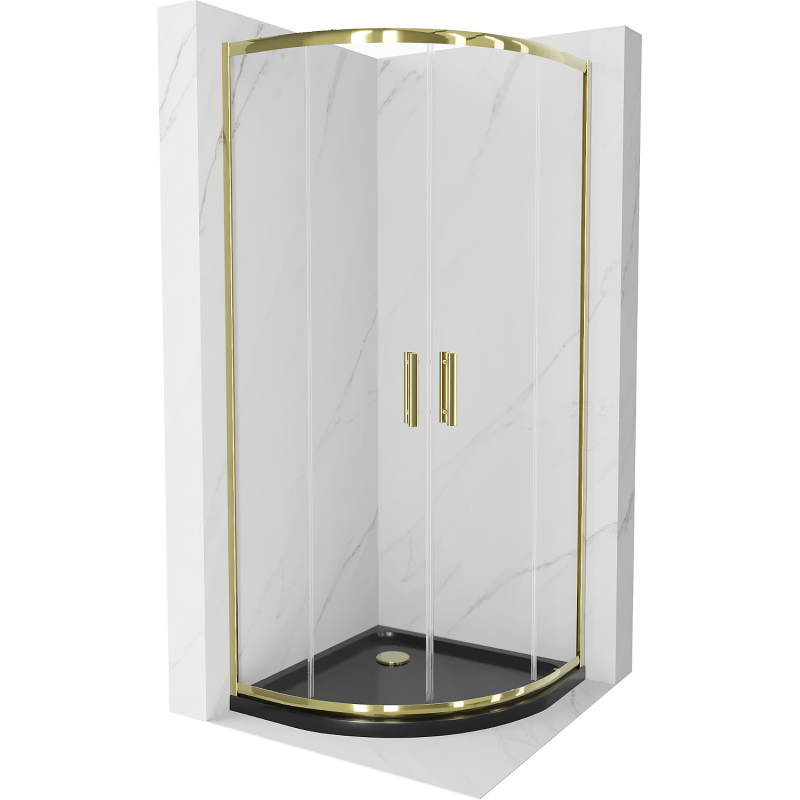 Mexen Rio semicircular shower enclosure 80 x 80 cm, transparent, gold + Flat tray, black - 863-080-080-50-00-4170G