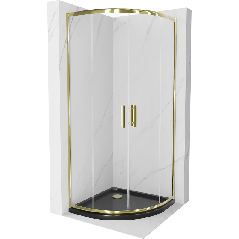 Mexen Rio corner shower cabin 90 x 90 cm, transparent, gold + Flat shower tray, black - 863-090-090-50-00-4170G