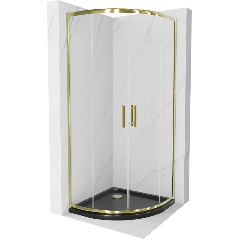 Mexen Rio semi-circular shower cabin 90 x 90 cm, transparent, gold + Flat tray, black - 863-090-090-50-00-4170G