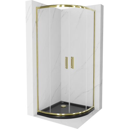 Mexen Rio corner shower cabin 90 x 90 cm, transparent, gold + Flat shower tray, black - 863-090-090-50-00-4170G