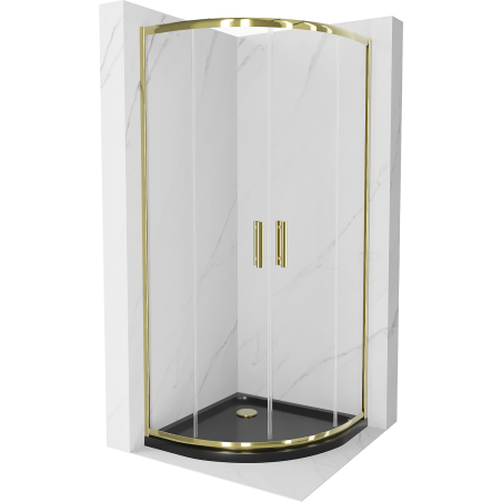 Mexen Rio semi-circular shower enclosure 90 x 90 cm, transparent, gold + Flat tray, black - 863-090-090-50-00-4170G