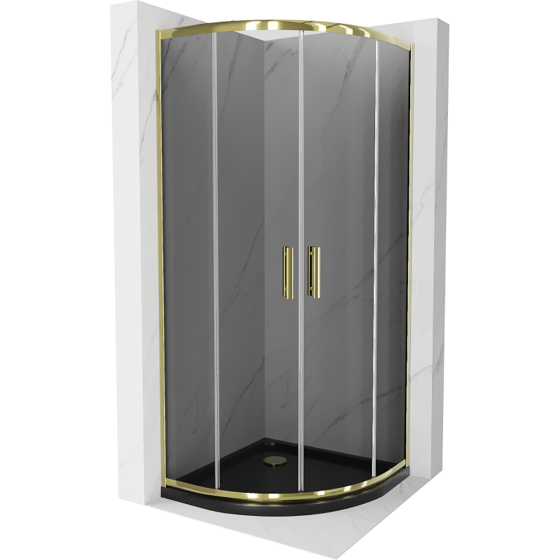 Mexen Rio Semi-Circular Shower Cabin 80 x 80 cm, Graphite, Gold + Flat Tray, Black - 863-080-080-50-40-4170G