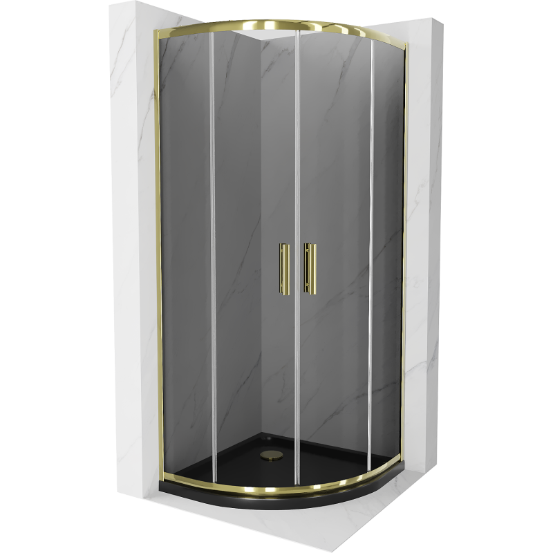 Mexen Rio semi-circular shower cabin 90 x 90 cm, graphite, gold + Flat shower tray, black - 863-090-090-50-40-4170G