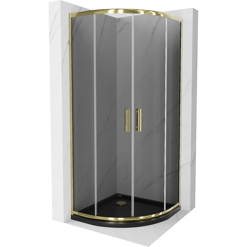 Mexen Rio semi-circular shower enclosure 90 x 90 cm, graphite, gold + Flat shower tray, black - 863-090-090-50-40-4170G