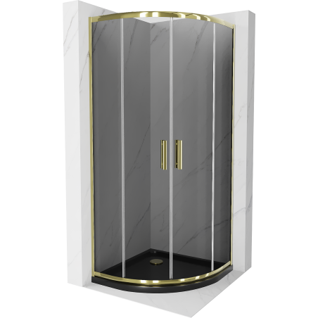 Mexen Rio semi-circular shower cabin 90 x 90 cm, graphite, gold + Flat shower tray, black - 863-090-090-50-40-4170G