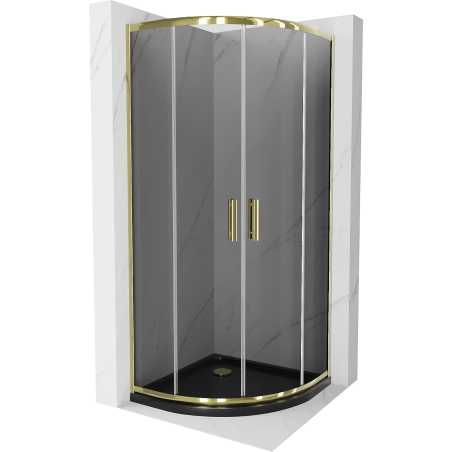 Mexen Rio semi-circular shower cabin 90 x 90 cm, graphite, gold + Flat tray, black - 863-090-090-50-40-4170G