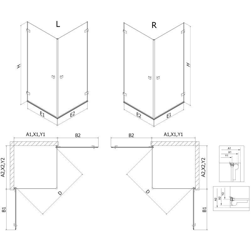 Mexen Lunar-B Duo pivot shower cabin 95 x 70 cm, transparent, chrome - 832-095L-070P-01-00