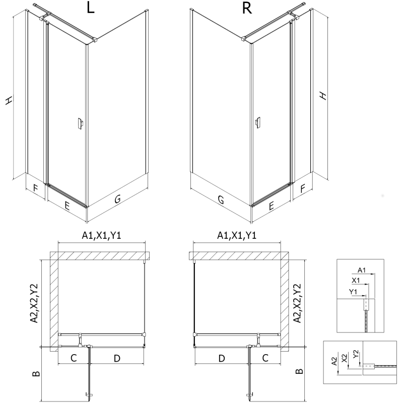 Mexen Mist T Hinged Shower Cabin Left 110 x 90 cm, Black Grid, Black - 8A4T-110-090-70-77-L