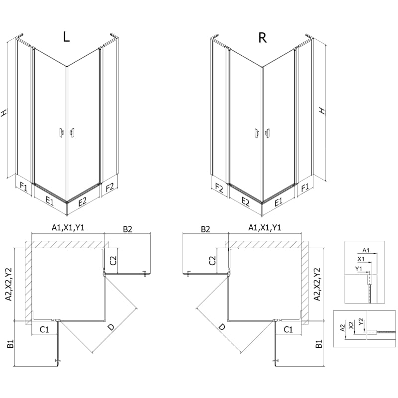 Mexen Mist L Duo shower enclosure swing 95 x 95 cm, black grid, black - 8A4L-095L-095P-70-77