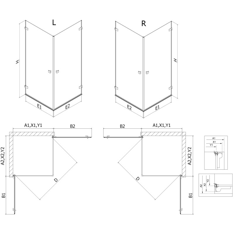 Mexen Lunar-B Duo 100 x 80 cm Swing Shower Enclosure, Transparent, Black - 832-100L-080P-70-00