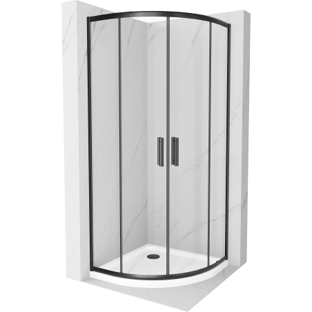 Mexen Rio semi-circular shower enclosure 80 x 80 cm, transparent, black + Flat shower tray, white - 863-080-080-70-00-4110B