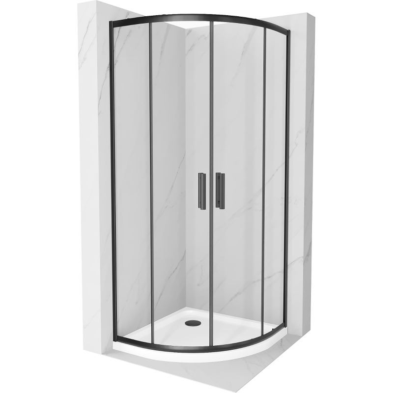 Mexen Rio semi-circular shower cabin 90 x 90 cm, transparent, black + Flat shower tray, white - 863-090-090-70-00-4110B