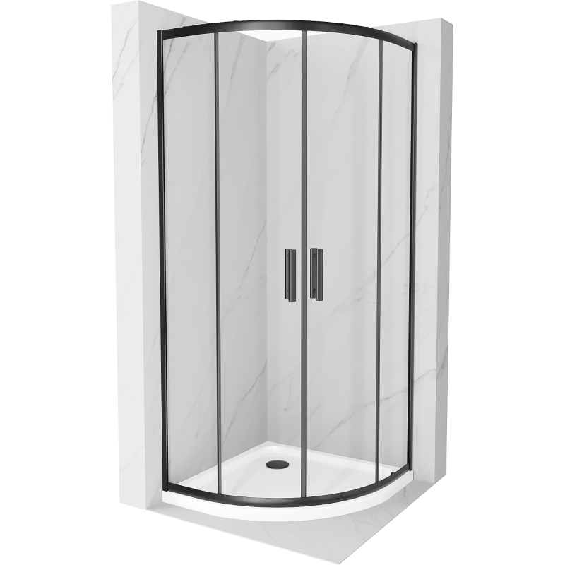 Mexen Rio Semi-circular Shower Cabin 90 x 90 cm, Transparent, Black + Flat Tray, White - 863-090-090-70-00-4110B