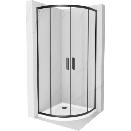 Mexen Rio semi-circular shower cabin 90 x 90 cm, transparent, black + Flat shower tray, white - 863-090-090-70-00-4110B