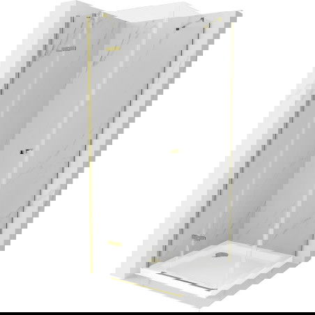 Mexen Roma hinged shower cubicle 70 x 70 cm, Transparent, Gold + shower tray Flat - 854-070-070-50-00-4010