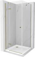 Mexen Roma pivot shower cabin 70 x 70 cm, transparent, gold + Flat shower tray - 854-070-070-50-00-4010