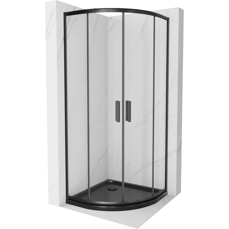 Mexen Rio semi-circular shower cabin 80 x 80 cm, transparent, black + Flat shower tray, black - 863-080-080-70-00-4170B