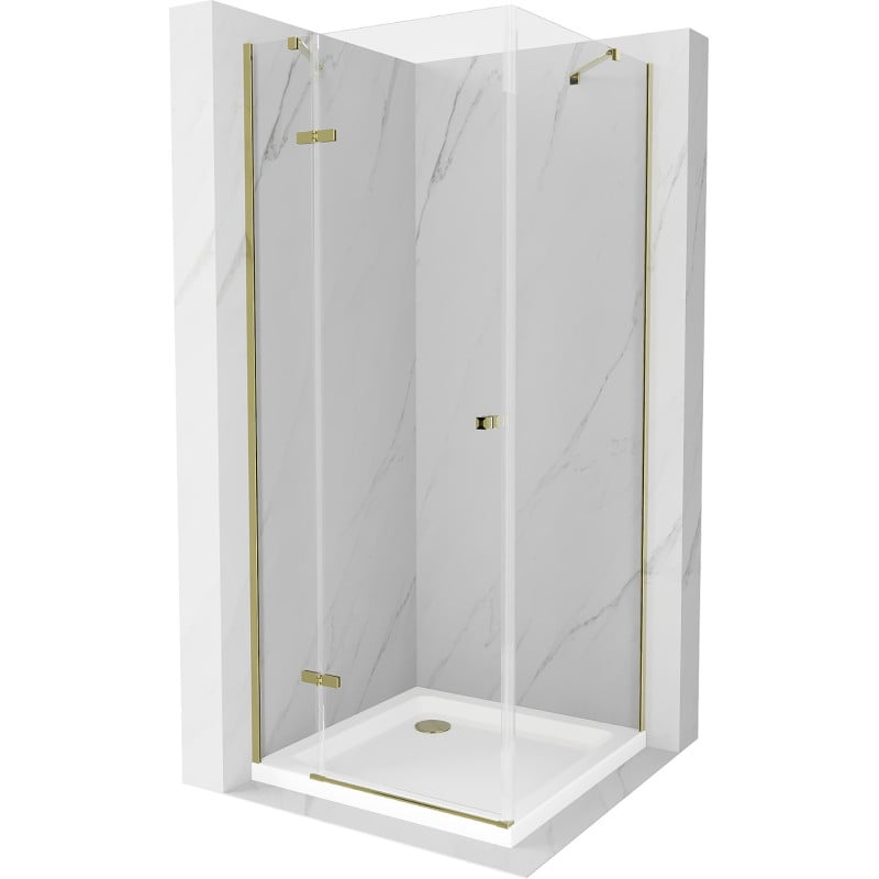 Mexen Roma Shower Enclosure Hinged 90 x 90 cm, Transparent, Gold + Flat Tray - 854-090-090-50-00-4010